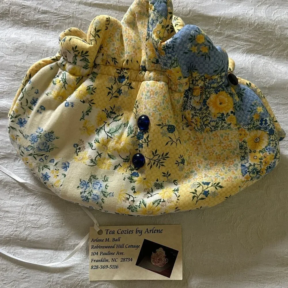 Hand Crafted Tea Cozy Floral Yellow and Blue